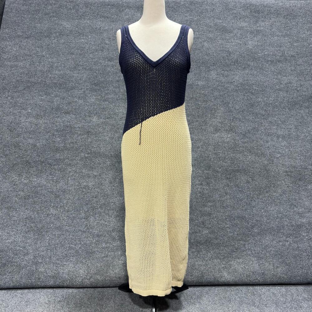 TOCCIN X RTR Dress Womens Large Blue Beige Colorblock Sweater Knit Maxi Lined